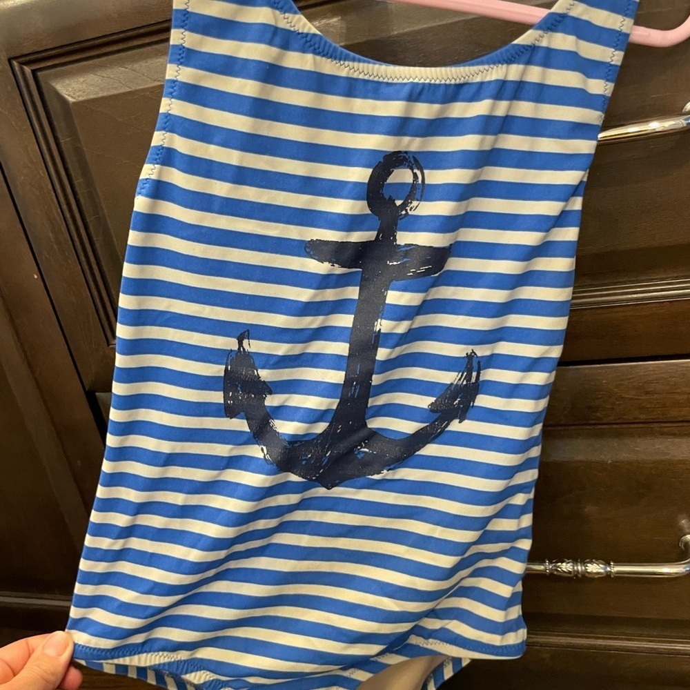 Crewcuts Nautical Blue & White Strisize 12 anchor horizontal stripe bathing suit